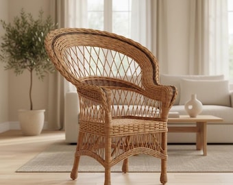 Rotan fauteuil - Leesstoel - Boho accentstoel - Handgemaakte rotan meubels - Vintage loungestoel