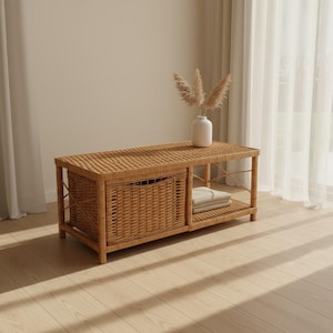 Schuhbank aus Weide – Aufbewahrungsbank für den Eingangsbereich – Handgefertigter Schuhschrank aus Weide – Schuhregal aus Rattan – Flurbank – Garderobenorganizer