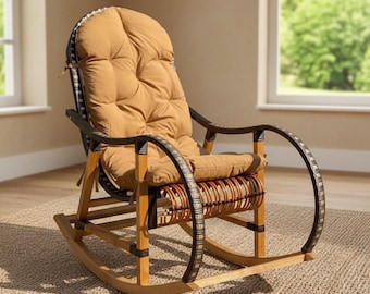 Rocking Chair with Cushion – Indoor Rocking Chair – Reading Chair – Handmade Willow Lounge Chair – Rustic Boho Furniture