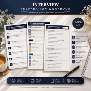 Cuaderno de preparación para entrevistas, planificador del método STAR, material imprimible para la preparación de entrevistas de trabajo, guía para entrevistas de posgrado, plantilla para entrevistas conductuales