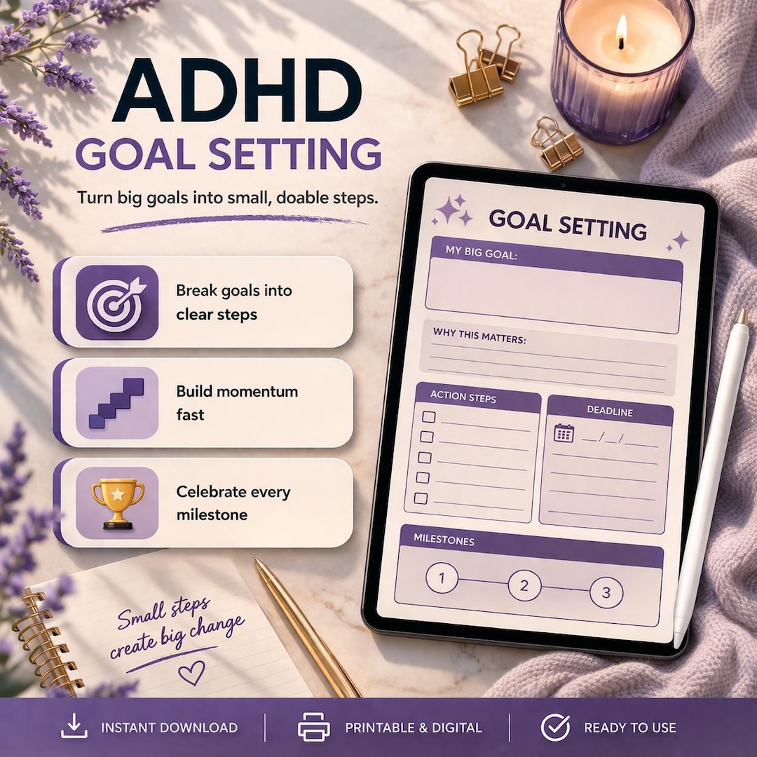 ADHD Goal Setting Printable, Neurodivergent Goal Planner PDF, ADHD Goal ...