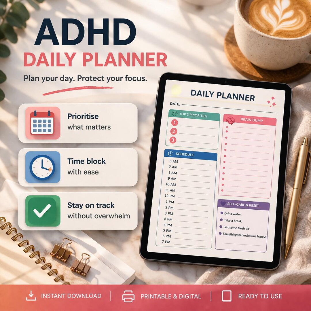 ADHD Daily Planner Printable, Neurodivergent Daily Planner PDF ...