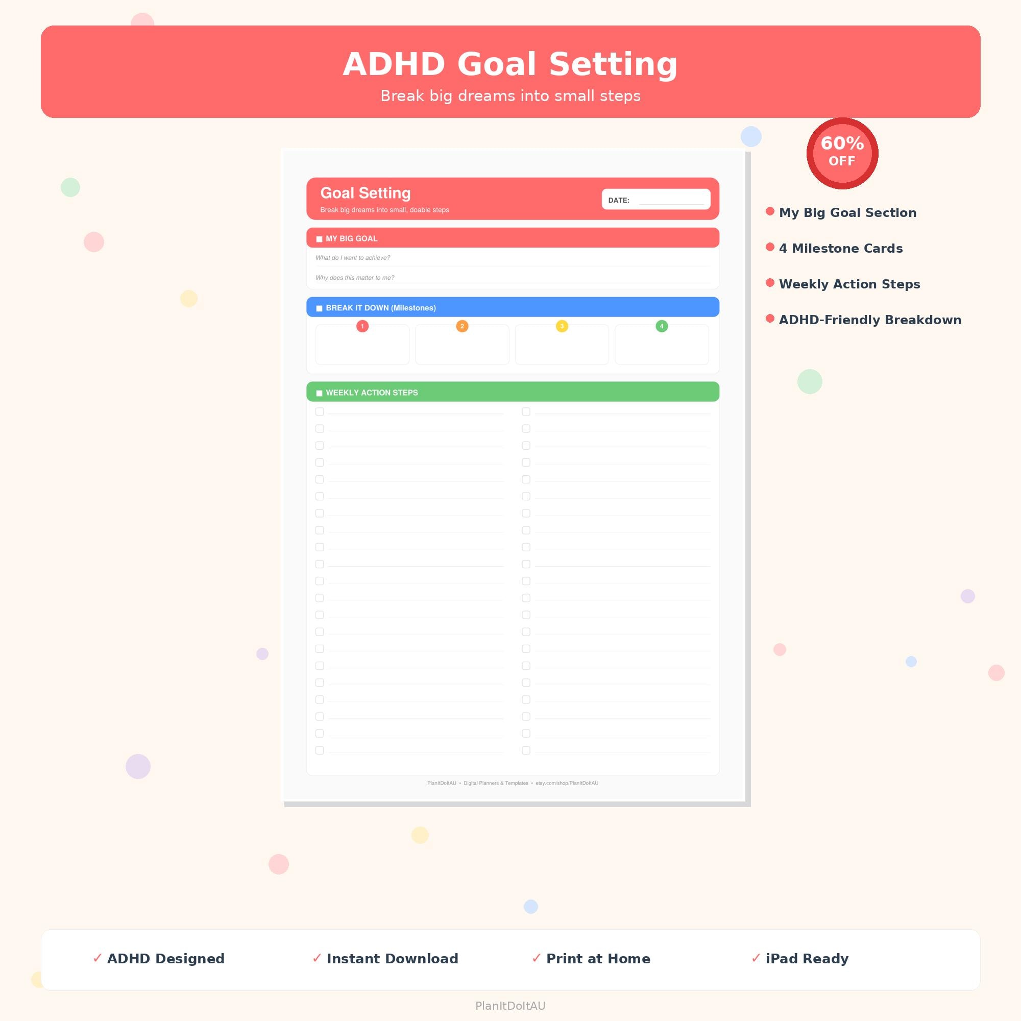 ADHD Goal Setting Printable, Neurodivergent Goal Planner PDF, ADHD Goal ...