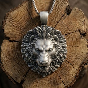 925 Silver Lion Pendant, 3D Roaring Lion Head, Brutalist Animal Charm, Heavy Men Silver Armor, Heraldic Beast Necklace, King Of Beasts