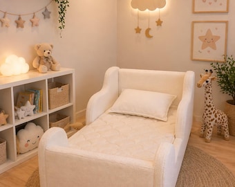 Cama tapizada para niños pequeños, decoración para guardería infantil, linda cama para niños, cama con plataforma para sala de juegos, decoración para guardería, cama para niños pequeños