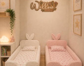 Toddler Upholstered Bed, Kids Nursery Decor cute bed for kids Play room platform bed, nursery decor toddler bed