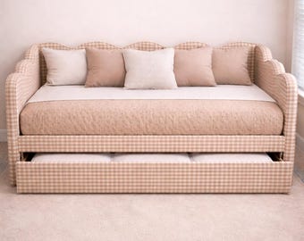 Cama individual para niños pequeños con cama nido, sofá cama de cuadros, linda cama para niños, cama con plataforma para sala de juegos, decoración de guardería, cama para niños pequeños