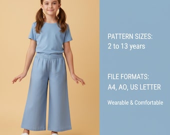 Girls Wide Leg Pants PDF, Linen Summer Trousers