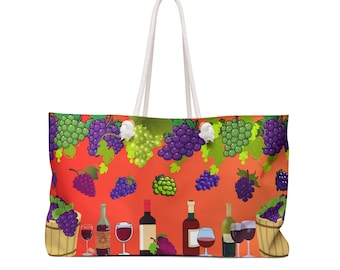 Bolso de fin de semana con estampado de uvas y vino / Bolso de viaje para viñedos, bolso de picnic
