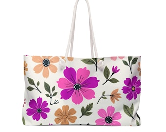 Pink & Peach Floral Botanical Weekender Bag | Large Tote Travel Bag | Floral Weekend Tote | Beach Overnight Bag | Aesthetic Carryall