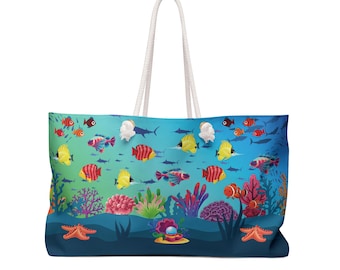 Unterwasser Korallenriff Weekender Bag | Tropischer Fisch Ozean Tasche | Strand Reisetasche | Nautische Reisetasche | Ozean-Liebhaber-Geschenk