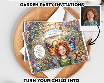 Invitación de cumpleaños personalizada con temática de jardín de mariposas encantadas (descarga digital y opción impresa)
