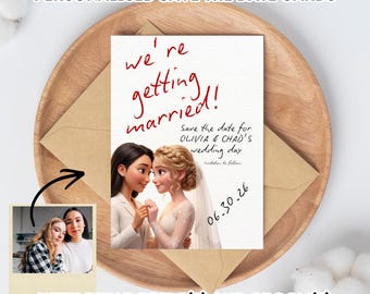 Tarjetas de invitación personalizadas estilo Pixar para anunciar la fecha de la boda / Ilustración de pareja para anunciar la boda (Descarga digital)