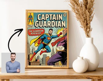 Retrato personalizado para portada de cómic vintage / Arte de superhéroe personalizado (Descarga digital)