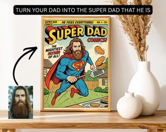Portada de cómic personalizada de Super Papá / Regalo fotográfico vintage para el Día del Padre (Descarga digital)