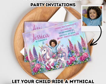 Invitación de cumpleaños personalizada de unicornio / Invitación infantil personalizada con foto (impresa o descarga digital)