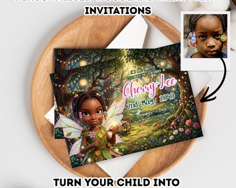 Invitación de cumpleaños personalizada con temática de hadas del bosque / Invitación infantil con foto al estilo Pixar (impresa o descarga digital)