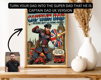 Retrato personalizado de Capitán Papá para la portada de un cómic británico / Arte personalizado de un héroe británico para papá (descarga digital)