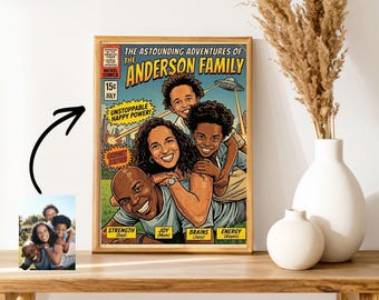 Retrato personalizado de la portada de un cómic de superhéroes para toda la familia / Arte mural vintage personalizado (descarga digital)