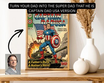 Retrato personalizado de Capitán Papá para la portada de un cómic estadounidense / Arte vintage de un héroe papá (descarga digital)