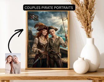 Retrato pirata personalizado para parejas / Arte digital fotorrealista (descarga digital)