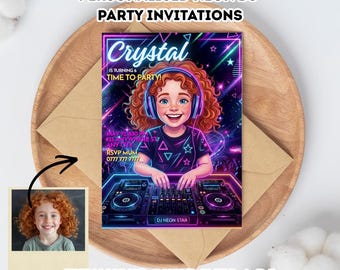 Invitación de cumpleaños personalizada con DJ de neón / Invitación personalizada para fiesta luminosa (Descarga digital)