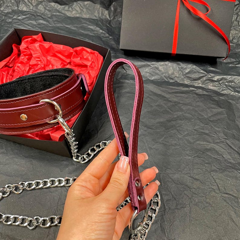 Handmade Leather Collar with Leash. BDSM Collar. Role-playing erotic and sexual games image 20