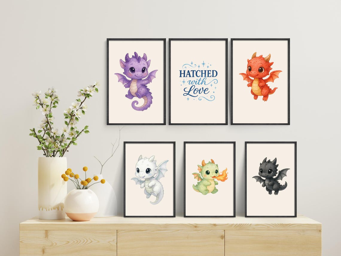 Baby Dragon Nursery Art Set | Pastel Fantasy Prints (digital Download ...