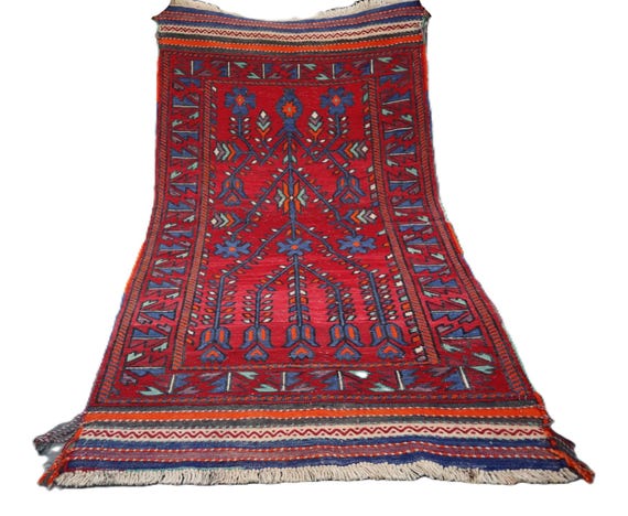Floral 19th Century Afghan Baloch Kilim Rug: Handmade Wool