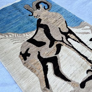 Alfombra Balkh Turkmani de 5x4 pies, arte pictórico de GOAT, calidad maestra, anudada a mano, lana de cabra, tintes orgánicos de raíces, patrones geométricos llamativos.