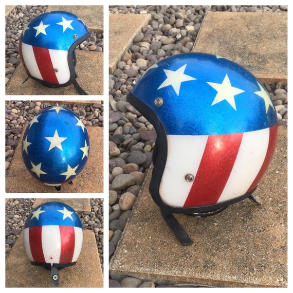 VINTAGE 1970s Red, White & Blue Motorcycle HELMET - Glitter Bomb
