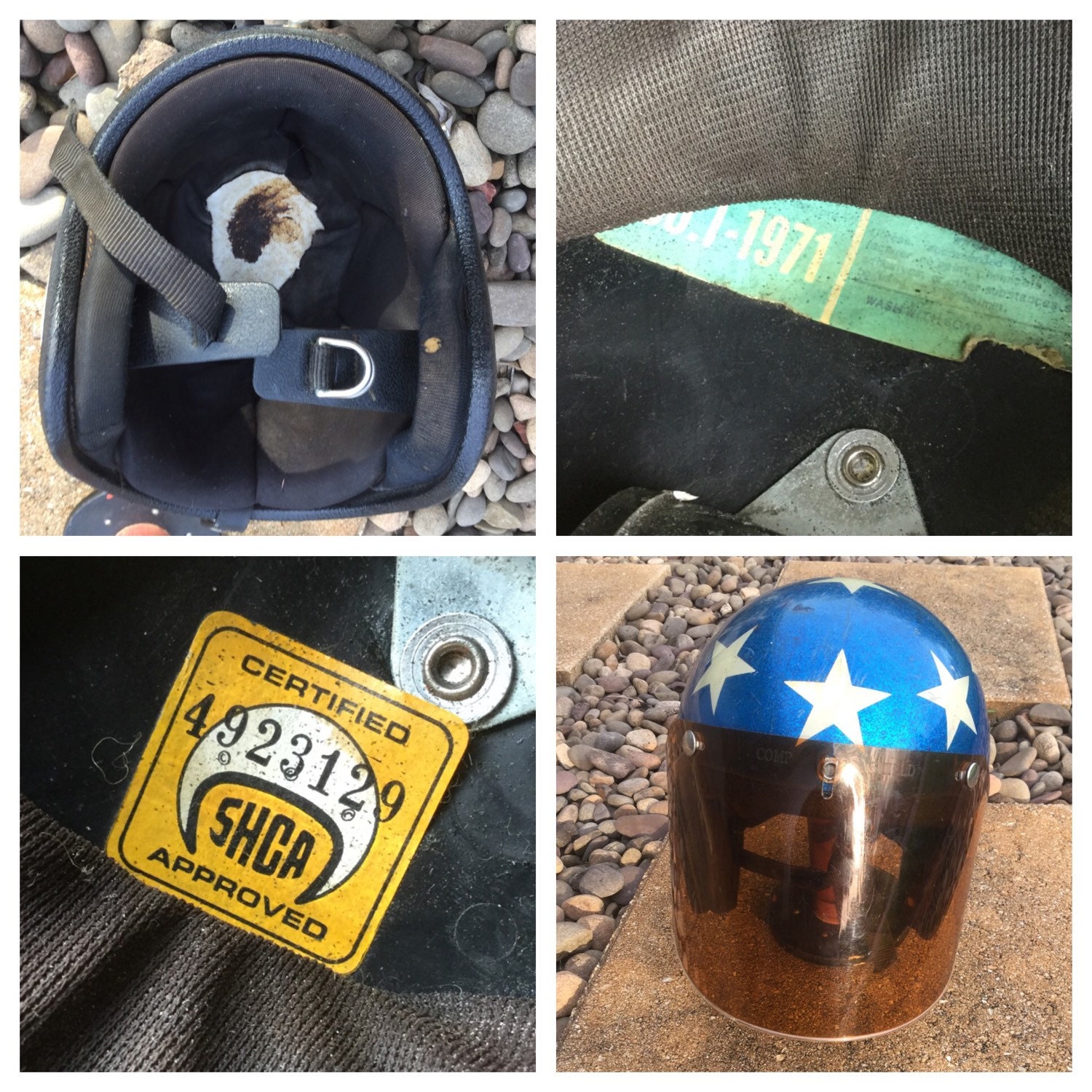 VINTAGE 1970s Red, White & Blue Motorcycle HELMET - Glitter Bomb