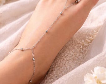 Sandalias minimalistas de acero inoxidable con tobillera, cadena para el pie, joyería de playa.