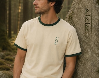 Vikings Rune Ringer T-Shirt, Viking Symbol Tee, Scandinavian Rune Shirt, Unisex Nordic Graphic T-Shirt, Pagan Inspired, Stick T-Shirt, Retro