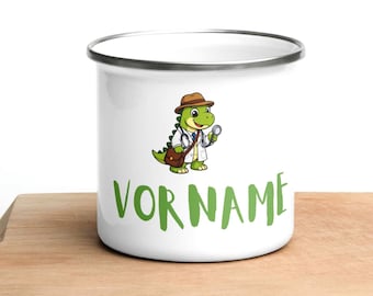 Personalized Enamel Doctor Dinosaur Mug with Name, Dinosaur Kids' Mug, Gift for Little Doctors, Camping Mug for Children