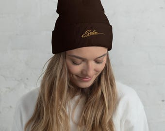 Embroidered Evolve Beanie, Unisex Winter Hat with Gold Embroidery, Minimalist Hat, Streetwear, Gift for Him & Her