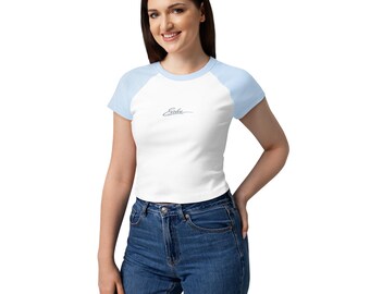 Cropped T-Shirt, Embroidered Baby Tee, Silver Embroidery Crop T-Shirt, Minimalist Women's Top, Y2K Shirt, Baseball Shirt, T-Shirt