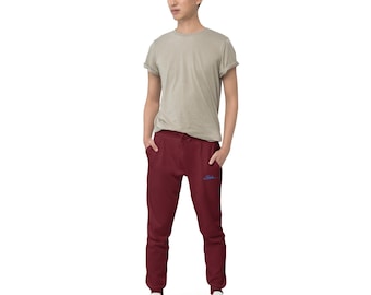 Embroidered Evolve Joggers – Burgundy Unisex Sweatpants – Minimalist Fleece Jogging Pants – Casual Streetwear – Premium Lounge Pants