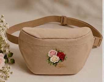 Vintage Rose Fanny Pack | Floral Belt Bag, Botanical Rose, Cottagecore, Rose Print Fanny Pack, Brown Fanny Pack, Green Belt Bag