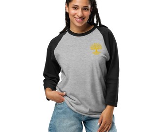 Women's Embroidered Shirt | Women's Baseball Raglan Shirt | Raglan Shirt | Nature-Inspired Top, Tree of Life Embroidered Women's, Vintage