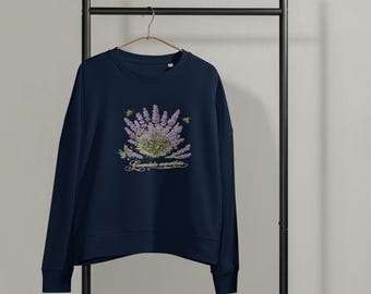 Lavandula Angustifolia Sweater | Botanical Lavender Print | Organic Cotton Natural Sweater | Cottagecore Clothing | Vintage Botanical Design