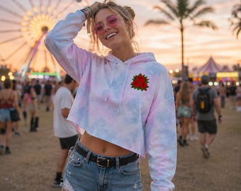 Rose Embroidered Crop Hoodie, Floral Embroidery Hoodie, Cottagecore Hoodie, Vintage Rose Sweatshirt, Aesthetic Women's Hoodie, Gift for Her
