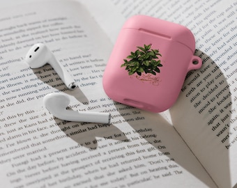 AirPods Case, Pink AirPods Case with Mint Design, Silicone Case for AirPods, Botanical Protective Case, Gift for Plant Lovers, Mint Design