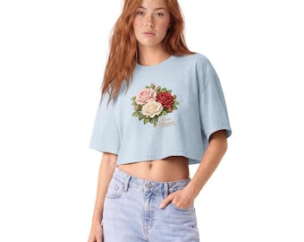 Crop T-Shirt for Women, Botanical Rose Crop Top, Vintage Floral T-Shirt, Summer Tee, Crop T-Shirt, Nature Lover Gift, Women's Tee gift