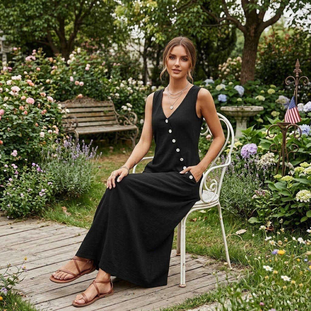chinese dress ladies Jade Butter Soft Double Lined Maxi Dress in Black main image 0
