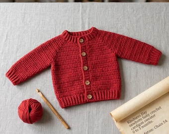 Baby Strickjacke häkeln für Anfänger | Neugeborenen Raglan Pullover (0-3 Monate) (PDF Download)