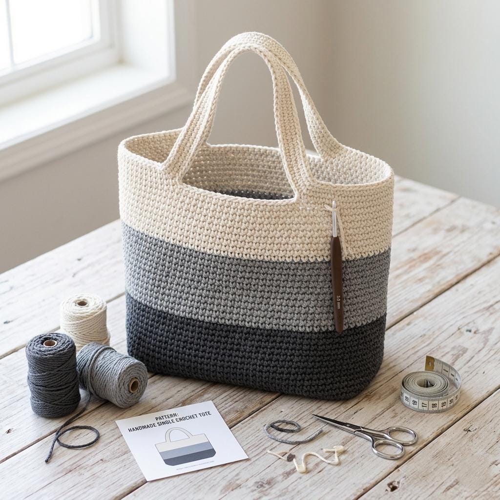 Beginner Crochet Tote Bag Pattern Color Block Market Bag
