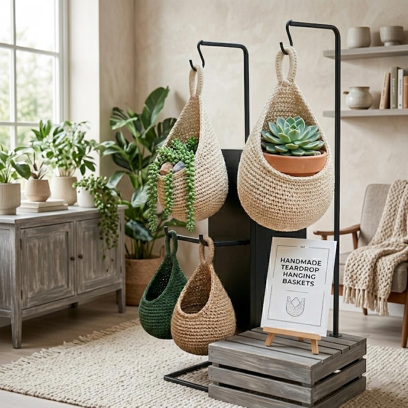 Easy Crochet Hanging Basket Pattern | Beginner Teardrop Wall Storage ...