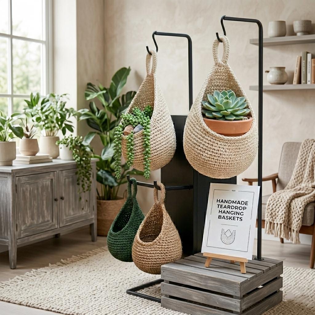 Easy Crochet Hanging Basket Pattern | Beginner Teardrop Wall Storage ...