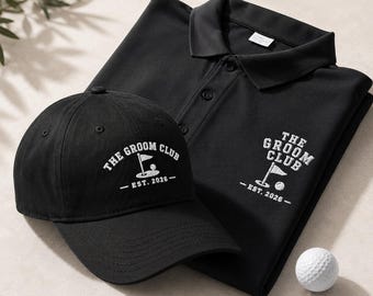 Conjunto personalizado de camisa polo e boné de golfe para noivo, camisa de golfe bordada para despedida de solteiro, boné de golfe para noivo, presente para padrinhos